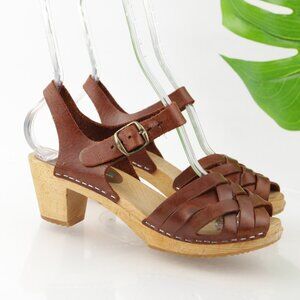 Moheda Womens Betty Swedish Clog Sandals Size 38 7 Brown Leather Wood Heel Y2K